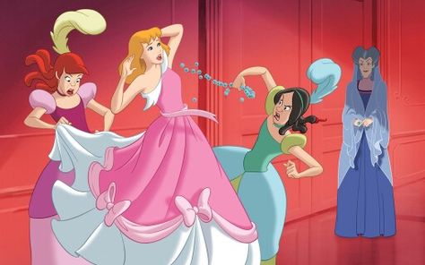 Cinderella while her stepsister Anastasia & Drizella tearing her dress apart while Lady Tremaine watch on Cinderella Stepsisters, Cinderella Pink Dress, Cinderella Cartoon, Cinderella Pictures, Cinderella Wallpaper, Anastasia And Drizella, Gif Disney, Disney Princesses And Princes, Disney Princess Cinderella