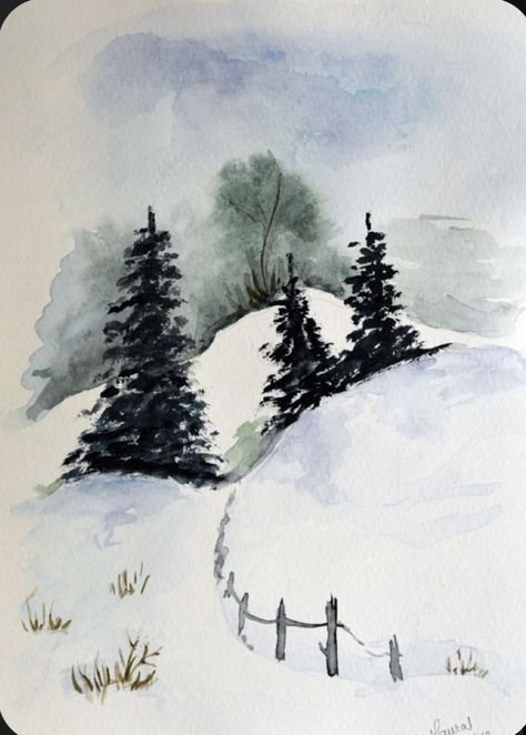 Cricut Wallpaper, Landscape Markers, Water Doodle, Watercolor Snow, Watercolor Christmas Cards Diy, Watercolor Art Landscape, Winter Landscape Painting, Watercolor Winter, Barn Painting