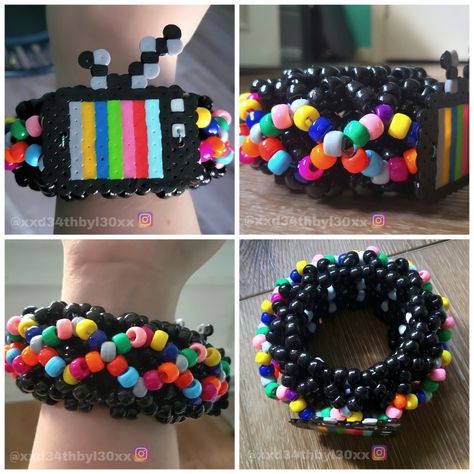 Kandi Color Schemes, Checkered Kandi Cuff, Kandi Ideas Cuffs, Kandi Cuff Ideas, Scene Kandi, Kandi Cuff Patterns, Kandi Beads, Kandi Necklace, Tv Static