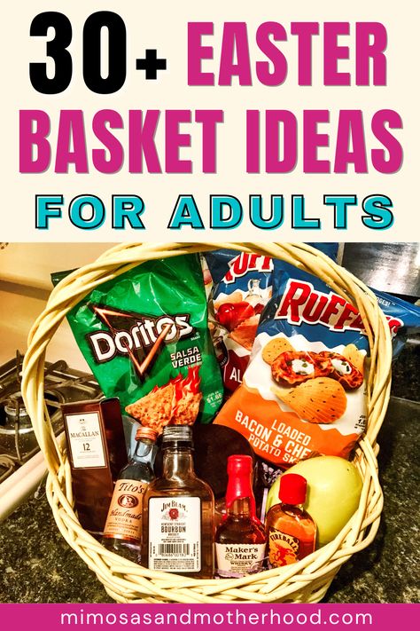 Easter Basket Ideas For Adults, Healthy Easter Basket, Cheap Easter Baskets, Easter Basket Themes, Adult Easter Baskets, Unique Easter Baskets, Fun Easter Baskets, Easter Gift For Adults, Creative Easter Baskets