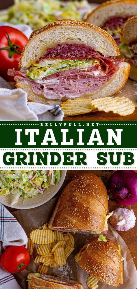 Need a quick and easy dinner? Learn how to make Italian Grinder Sub! With the perfect combo of the classic Italian sub and the TikTok viral grinder salad, this sandwich idea is flavor-packed. Save this 30-minute recipe! Italian Combo Sandwich, Grinder Subs Recipes, Viral Sandwich Recipe, Viral Sub Sandwich, Baked Italian Sub Sandwich, Italian Sub Sandwich Recipe, Grinders Sandwiches Italian, Hot Italian Subs Sandwich, Grinder Sub Sandwich