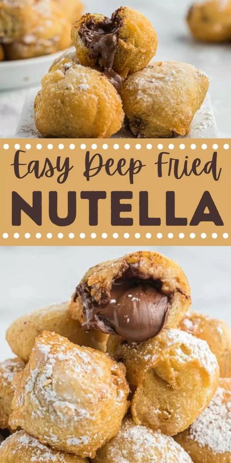 Deep Fried Nutella - Deep Fried Nutella Balls Nutella Balls, Deep Fried Fair Food, Deep Fried Desserts, Deep Fried Recipes, Fair Foods, Fried Dessert, Deep Fried Food, Nutella Recipes, Market Ideas