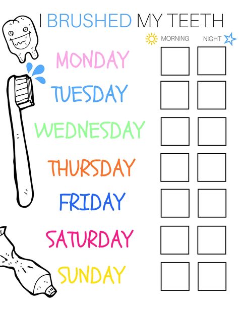 I BRUSHED MY TEETH WEEKLY CHART Tooth Template, Teething Chart, Tooth Brushing Chart, Template Free Printable, Tooth Brushing, Tooth Chart, Kids Teeth, Teeth Whitening Diy, Sikat Gigi