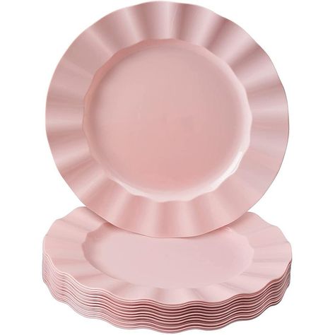 Adorned with a wide ruffled rim this plate is the perfect option for wedding shower decorations, baby showers, events and more. Plastic Dinnerware Sets, Disposable Plastic Plates, Pink Plates, Plastic Dinnerware, Wedding Shower Decorations, Disposable Plates, Beautiful Plates, Pink Plastic, Pink Parties