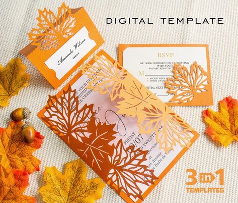 Leaf Invitations, Wedding Orange, Cricut Wedding, Wedding Themes Fall, Wedding Envelope, Fall Wedding Invitations, Wedding Leaves, Wedding Envelopes, October Wedding