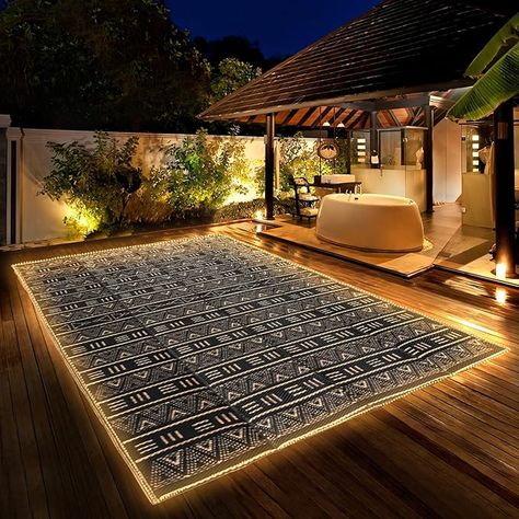 Amazon.com: Outdoor Rugs with Led Strip Lights for Patio Decor 5x8ft Waterproof Outdoor Carpet Large Plastic Straw Rug Indoor Outdoor Area Rug Reversible Floor Mat for Patio Clearance RV Camping Picnic Beach : Patio, Lawn & Garden Large Deck Decorating Ideas, Green Stucco, Freestanding Deck, Lights For Patio, Straw Rug, Lawn Alternatives, Picnic Beach, Led Strip Lights, Outdoor Decor Backyard