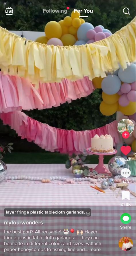 Table Cloth Fringe Garland, Table Cloth Fringe, Diy Fringe Garland, Cloth Garland Diy, Recruitment Decorations, Playground Party, Fringe Garland, Diy Tablecloth, Outdoor Garland