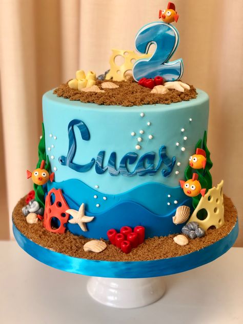 Sea Animal Birthday Cake, Sharkdog Cake, Under The Sea Cake Boy, Underwater Theme Cake, Luca Birthday Cake, Under The Sea Cake Ideas, Ocean Theme Birthday Cake, Sea Animal Cake, Sea Animals Cake