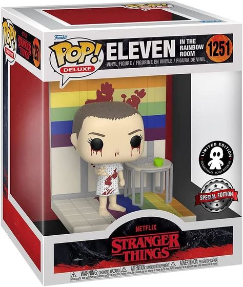 Hawkins, Indiana is harboring dangerous and supernatural secrets. Bring home the happenings, characters, and breakthrough moments of Stranger Things with your own exclusive Pop! Deluxe Eleven in the Rainbow Room. Vinyl figure is approximately 6.25-inches tall. Pop Stranger Things, Игрушки Funko Pop, Stranger Things Funko Pop, Funko Pop Dolls, Pop Characters, Funk Pop, Stranger Things Girl, Funko Pop Toys, Funko Pop Collection