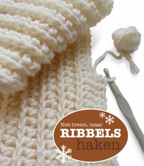 Niet breien... maar RIBBELS HAKEN Diy Sy, Craft Crochet, Crochet Diy, Crochet Instructions, Crochet Stitches Patterns, Crochet Stitch, Love Crochet, Crochet Hook, Loom Knitting