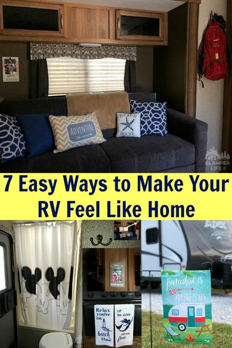 Your RV camper is your home away from home, right? Here are some really easy and affordable ideas for making your RV feel like home.  From comfy, decorative pillows to shower curtains and dish towels that show off your style and personality! Key racks and coat hooks go a long way to keep your things organized and less cluttered. Camper decor can be easy and stylish without compromising budget! #rv #camper #glamping #glamperlife #rvlife Camper Shower Curtain Ideas, Rv Coat Rack Ideas, Rv Shower Curtain Hacks, Rv Shower Curtain, How To Make A Camper Feel Like Home, Travel Camper, Rv Dreams, Camper Organization, Camping Hacks Diy