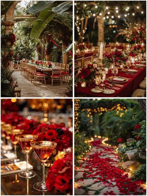 Gold And Red Wedding Theme, Red And Gold Wedding Theme, Gold Wedding Theme Ideas, Red Rose Wedding Theme, Red And Gold Wedding, Rose Wedding Theme, Red Gold Wedding, Casino Wedding, Mexican Themed Weddings