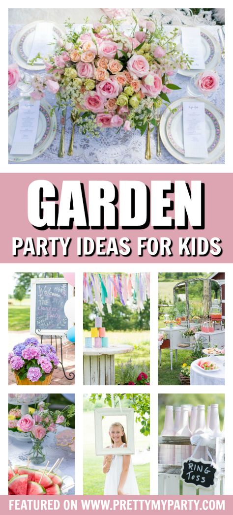 Whimsical Kids Garden Party on Pretty My Party Garden Party Desserts, Lemonade Desserts, Kids Garden Party, Garden Theme Birthday, Kids Gardening Party, Popcorn Party Favors, Tea Party Activities, Garden Party Games, Garden Party Favors