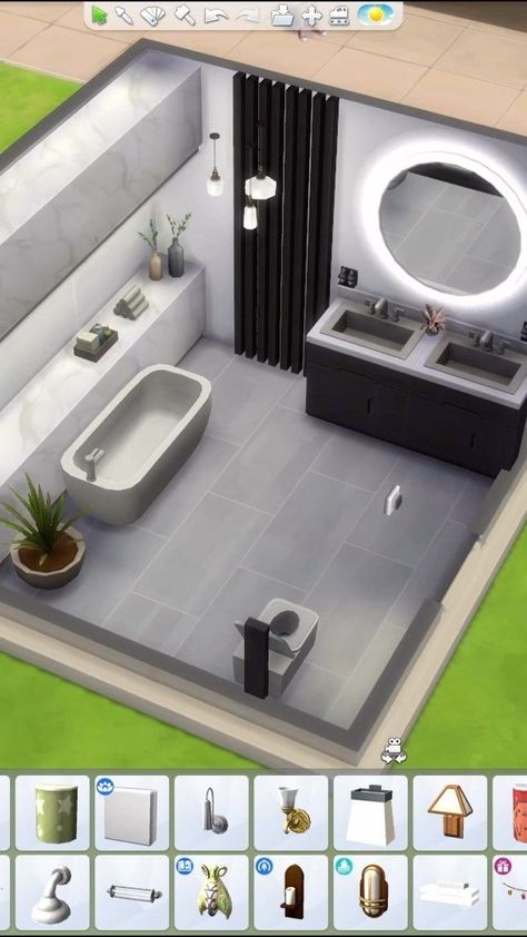 Sims 4 Floorplan Modern, Sims House Ideas Modern, Sims 4 Ideas Interior, Sims4 Home Ideas, Sims 4 Bathroom Build, Sims Bathroom Ideas No Cc, Sims 4 Interior Design Ideas Bathroom, Sims 4 Inside House Ideas, Sims 4 Modern House Layout