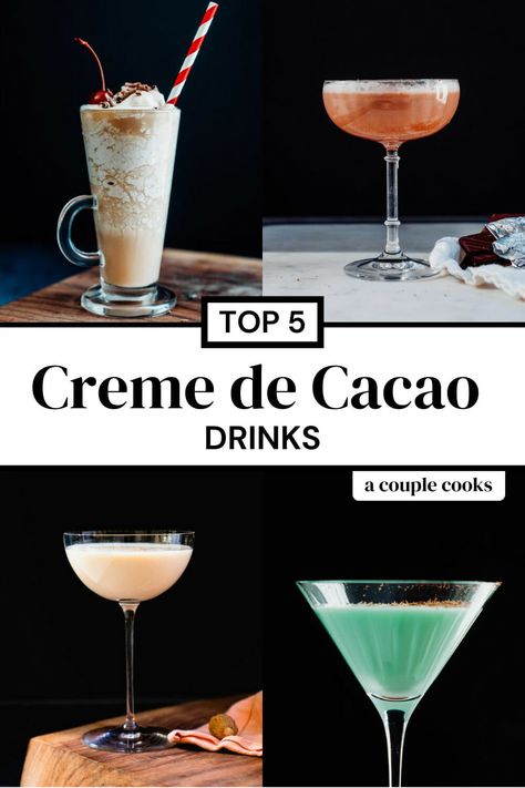 Here are all the best creme de cacao drinks to make with this chocolate liqueur! They're creamy, classy, and totally irresistible. #cremedecacao #drinks #cremedecacaodrinks #cocktails Golden Cadillac Drink Recipe, Bushwacker Drink Recipe, Alcoholic Drinks Cocktails, Bushwacker Drink, Grasshopper Drink, Chocolate Martini Recipe, Dessert Cocktails, Drinks To Make, Boozy Milkshake