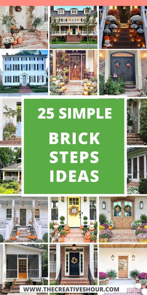 Discover a variety of options for brick steps, whether for your front porch, entrance, garden, farmhouse, or a DIY project. Explore stylish makeovers, step designs with railings, and solutions for hillside slope yards. Transform your space with charming brick steps to the front door. Front Porch With Brick Steps, High Front Porch Steps Ideas, Front Porch Brick Steps Ideas, Front Porch With Steps Ideas, Brick Steps Front Porch Entrance Farmhouse, Front Door Brick Steps, Farmhouse Front Porch Steps, Diy Porch Steps Easy, Front Porch Step Railing Ideas