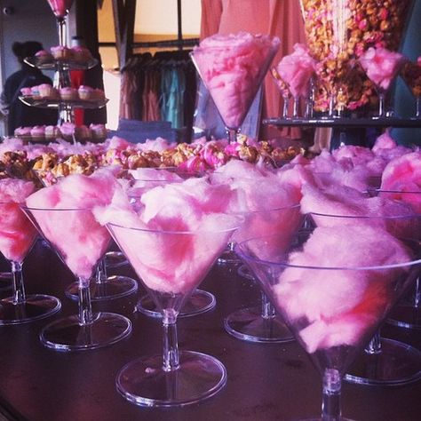 The way a candy table should look at a wedding♚ Cotton Candy Martini, Wedding Signature Drinks, Candy Desserts, Signature Drinks, Pink Parties, Candy Buffet, Party Inspiration, Martini Glass, Cocktail Drinks