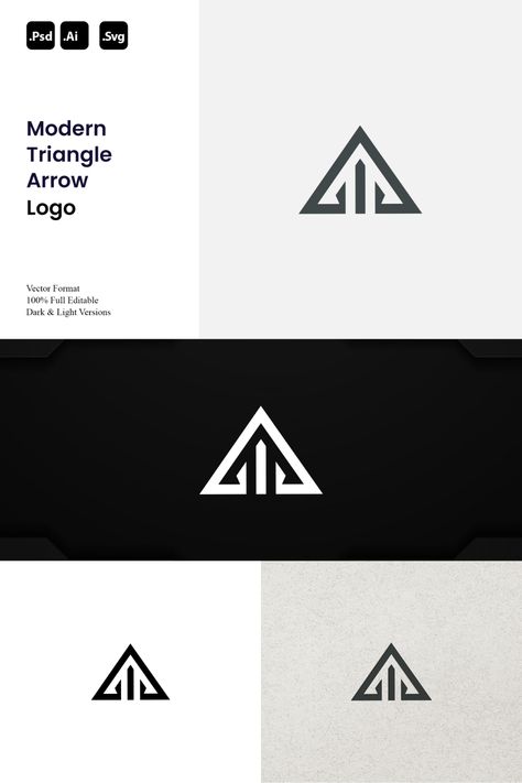 Modern Triangle Arrow Logo  Perfect for:  - Tech Startups - Consulting Firms - Creative Agencies - Logistics Companies - Modern and Dynamic Identities.  Style Attributes:  - Minimalist - Modern - Geometric - Simple.  You'll receive:  - ✅ 100% Resizable vector logo - 🎨 Easily customizable colors - 🖌 AI, PSD & SVG files.  Need customization or other formats? Contact us for personalized assistance. Represent forward motion with our Modern Triangle Arrow Logo. Logo With Triangle, Logo With Arrow, Arrow Logo Design, Triangle Logo Design, Logo Moodboard, Network Logo, Logo Triangle, Dynamic Logo, Reference Board