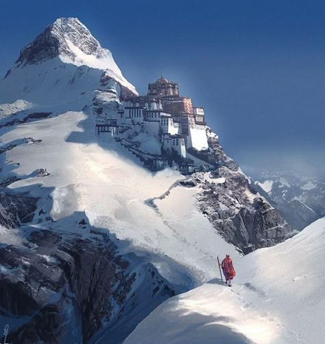 Monte Everest, Fantasy Places, Lhasa, Tibetan Buddhism, Shangri La, Bhutan, 판타지 아트, Fantasy Landscape, Fantasy World