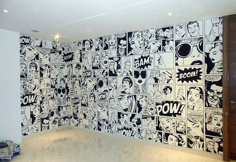 Wallpaper For Office Wall, Wallpaper For Office, Marvel Room, Doodle Wall, Office Wall Design, Office Decor Ideas, Barber Shop Decor, Otaku Room, Office Wallpaper