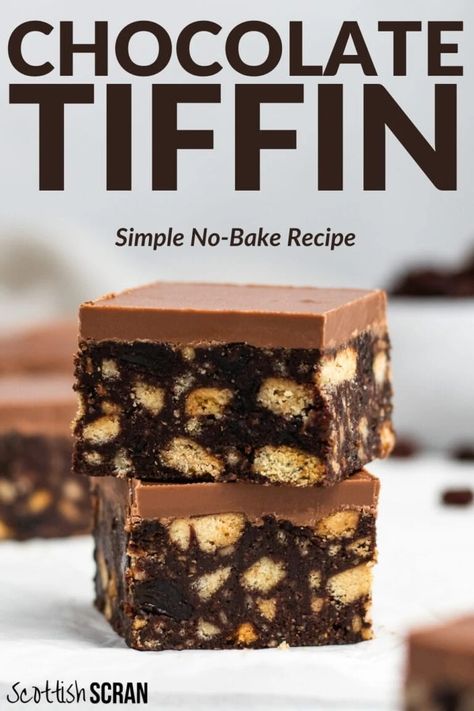 Chocolate Tiffin Recipe | Chocolate Concrete Recipe | Scottish Recipes | Scottish Tiffin | No Bake Slice | Chocolate Traybake Biscuit Traybake, Baking Traybakes, Scottish Baking, Baking Recipes Uk, No Bake Slice, Chocolate Tiffin Recipe, Scottish Scran, Chocolate Traybake, Scottish Desserts