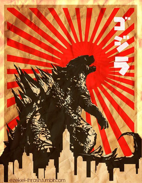 Godzilla Poster, Vintage Godzilla, Godzilla Tattoo, Godzilla Wallpaper, Japanese Pop Art, Film Posters Art, Cover Art Design, Art Corner, Print Ideas