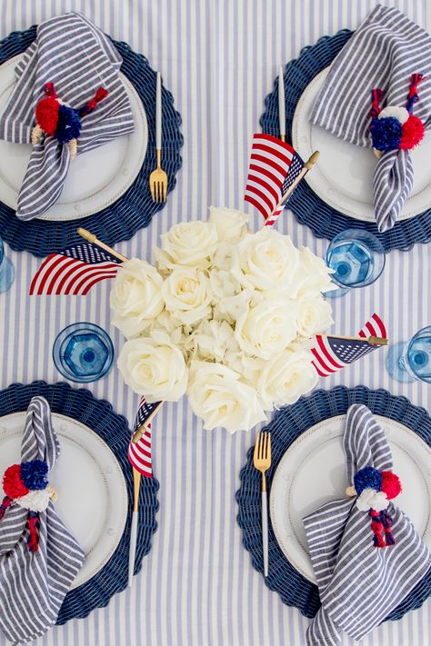 4th Fourth Of July Tablescapes Decorating Ideas, Fourth Of July Tablescapes, Fashionable Hostess, Usa Party, 6 Birthday, Party Tablescapes, July Ideas, Fourth Of July Food, Fourth Of July Decor