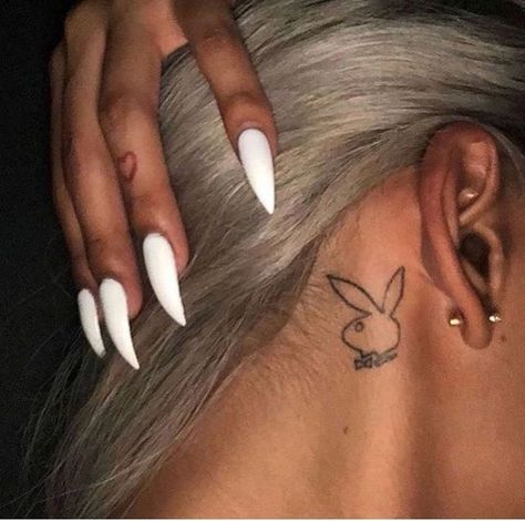 Playboy tattoo🐰❤️ Ear Tattoo, Acrylic Nails, A Woman, Nails, White