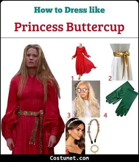 Princess Buttercup's (The Princess Bride) Costume for Cosplay & Halloween 2023 Princess Bride Family Costume, Buttercup Princess Bride Costume, Wesley And Buttercup Costume, Princess Bride Halloween Costumes, The Princess Bride Costumes, Princess Buttercup Costume, Princess Bride Characters, Buttercup Costume, Princess Bride Buttercup