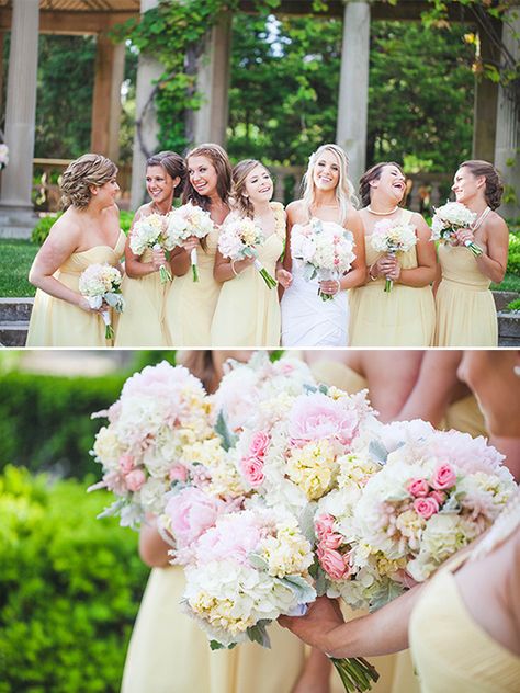 Light Pink And Yellow Wedding, Pink And Yellow Bridesmaid Dresses, Light Yellow Bridesmaid Dresses, Seaside Manor, Yellow And Pink Wedding, Yellow Bridesmaids Dresses, Light Yellow Weddings, Pink And Yellow Wedding, Wedding Colors Schemes