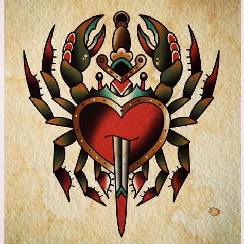 Traditional Heart Tattoos, 42 Tattoo, Americana Tattoo, Crab Tattoo, American Traditional Tattoo Ideas, Traditional Tattoo Inspiration, Traditional Tattoo Ideas, Horoscope Tattoos, Tattoo Old School