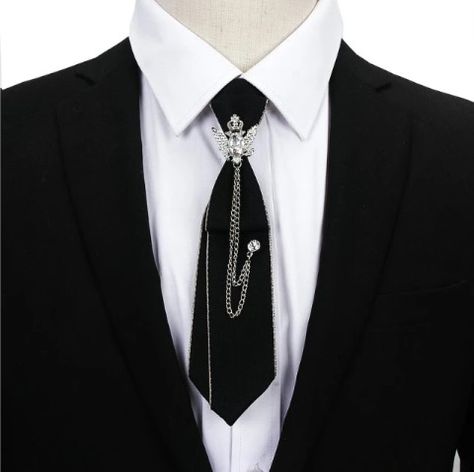 Men Suit Jewelry, Suit With Jewelry, Suit Jewelry, Anime Blue Hair, Women Necktie, Tie Collar, Black Bow Tie, Jewelry Men, Bow Tie Collar