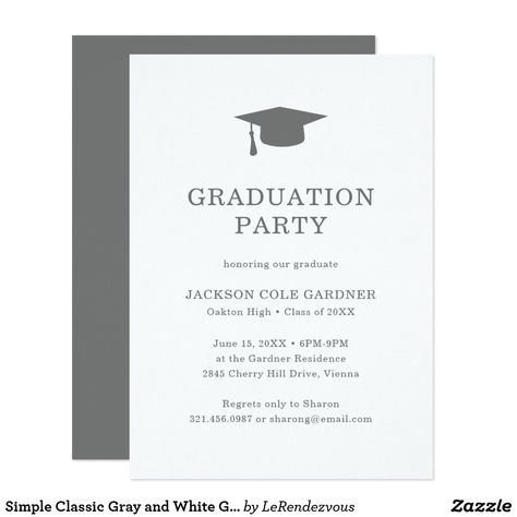 White Graduation Party, Graduation Party Invitation, Photography Studios, Classic Gray, Graduation Invitation, Grad Cap, Graduation Party Invitations, Minimal Modern, Graduation Invitations