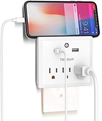 Multi Outlet Plug Extender Night Light with USB Wall Charger, Cruise Ship Outlet Splitter Adapter, Compatible with iPhone Charger Wall Plug - - Amazon.com Electronic Charging Station, Usb Adapters, Outlet Extender, Cruise Essentials, Wall Taps, Sensor Night Lights, Usb Charging Station, Usb Outlet, Usb Wall Charger