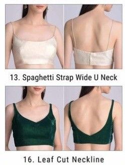 Trending Blouse Designs Back Neck, Speggetti Strap Blouse, Sleevless Saree Blouses, Blouse Necklines Indian, Sleevless Blouse Ideas, Sleeveless Saree Jacket Designs, Sleevless Saree Blouse Designs Latest, Cut Sleeves Blouse Designs Latest, Spaghetti Blouse Designs