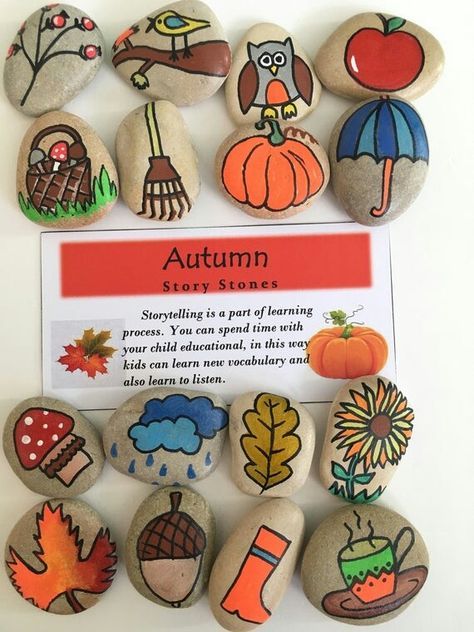 Pebble Ideas, Story Rocks, Autumn Story, Create A Story, Story Stone, Story Stones, Busy Boxes, Painted Rocks Kids, Rock Painting Ideas Easy