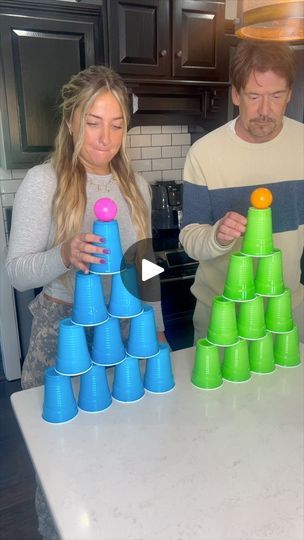 Wrapped Ball Game, Stack Cup Game, Scoop Cotton Ball Game, Ball In Cup Game Waist, Pull A String Challenge Game, Kid Challenges Activities, Mini Games Ideas, Solo Cup Games For Adults, Plastic Cup Games