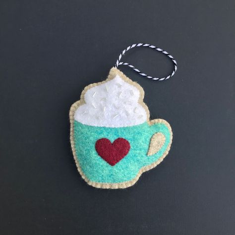 Felt Coffee Ornament, Felt Hot Cocoa Ornaments, Felt Coffee Cup Ornament, Coffee Cup Ornaments Diy, Felt Hot Chocolate, Cup Christmas Ornaments, Felt Coffee Cup, Coffee Ornaments, Chocolate Ornament