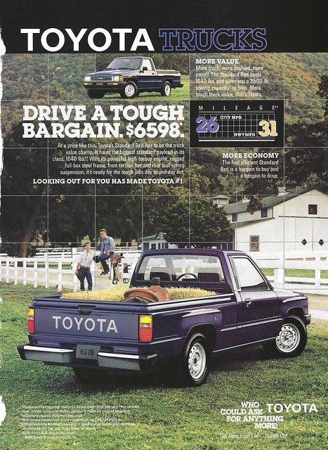 1987 Toyota Pickup (USA) | Michael | Flickr Toyota Vintage, Old Toyota, Pickup Trucks Toyota, Toyota Pickup 4x4, Toyota Truck, Japanese Ads, Automobile Advertising, Illustrated Magazine, Vintage Pickup Trucks