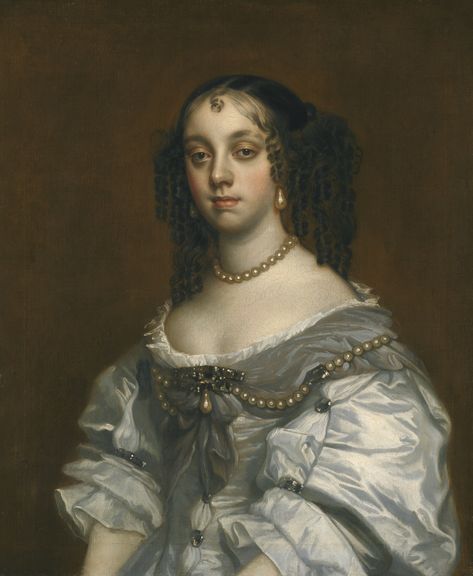 "Queen Catherine of Braganza" (c.1663-65) by Studio of Sir Peter Lely Baroque Clothing, 1600s Fashion, Catherine Of Braganza, 17th Century Portraits, House Of Stuart, Fashion History Timeline, 17th Century Clothing, Gaun Abad Pertengahan, 17th Century Fashion