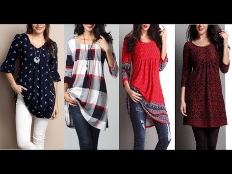 Cotton Tops Designs For Jeans, Kurta With Jeans, Jeans Top Design, Cotton Tops For Jeans, Tops Designs For Jeans, Jeans Tops Indian Style, Kurta Ideas, Cotton Tops Designs, College Wear