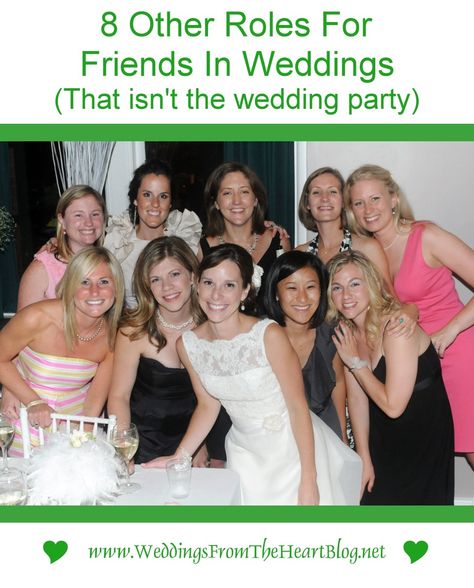 Want to include family and friends in your wedding, but don’t want another bridesmaid or groomsman? There are other roles you can have them do for you, and be an extra special part of your special day. "8 Other Roles For Friends In Weddings (That Isn't The Wedding Party)” #WeddingAdvice #WeddingRoles #WeddingPlanningTips Wedding Party Titles Names, Wedding Party Alternatives, How To Include Friends In Your Wedding, Wedding Party Jobs, No Bridal Party Wedding Ideas, No Bridal Party Wedding, Roles In A Wedding, Wedding Party Roles, No Wedding Party