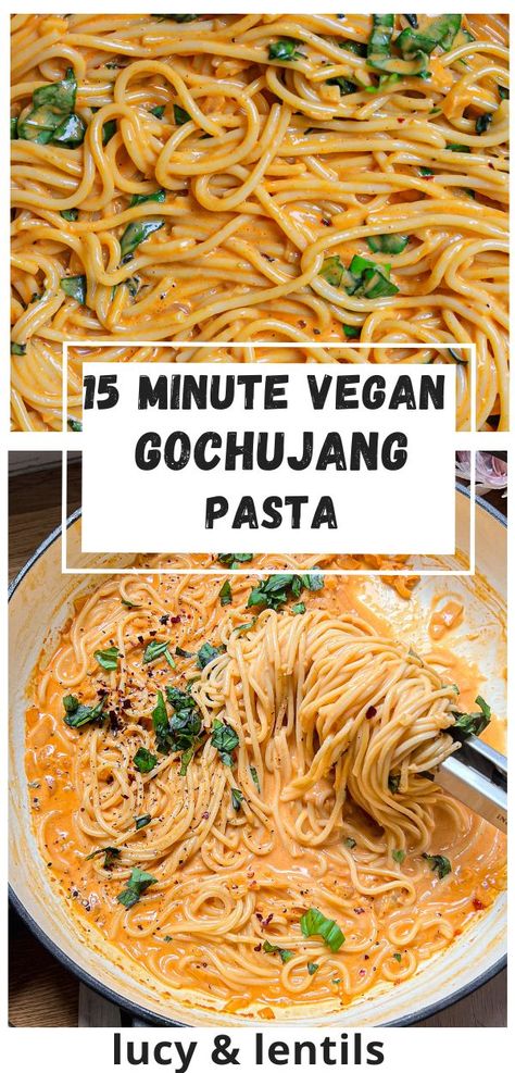 Gochujang Pasta, Vegan Gochujang Recipes, Creamy Gochujang Noodles, Gochujang Mac And Cheese, Vegan Gochujang, Vegan Gochujang Noodles, Vegan Entree Recipes, Gochujang Recipe, Spicy Pasta