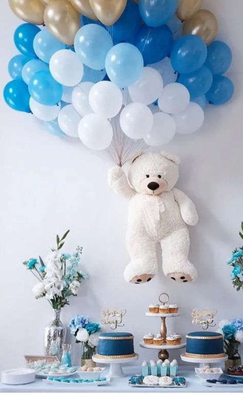 Teddy Bear Baby Shower Decorations, Trendy Baby Shower Ideas, Baby Shower Decorations For Boys, Teddy Bear Baby Shower, Boy Decor, Shower Centerpieces, Unique Baby Shower, Baby Diy, Baby Bear Baby Shower