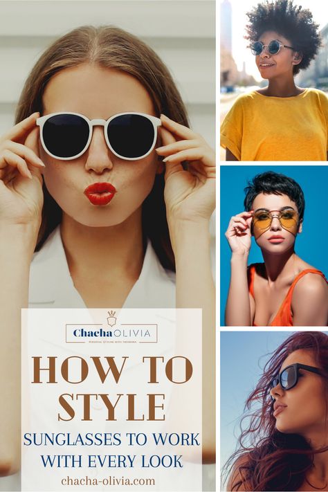 Get some great tips on how to style your sunglasses with every look. You will also learn how to find the best frame style for your face shape. From Boho to Edgy Chic there is something here for every women trying to elevate her style with accessories.  #sunniestyle #summerstyletips #sunglasses #fashiontips In Style Sunglasses For Women, Chic Tinted Sunglasses For Beach Season, Chic Shield Sunglasses For Everyday Summer Use, Chic Sunglasses For Summer Day Out, Chic Summer Sunglasses For Poolside, Yellow Sunglasses, Classic Sunglasses, Edgy Chic, Create Outfits