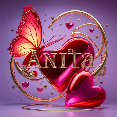 Anita Name Wallpaper, Alphabet Wallpaper, Red Butterfly, Name Wallpaper, 3d Artwork, Decorative Elements, Art 3d, 3d Render, Purple Hues