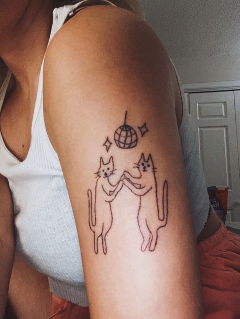 Disco Cat Tattoo, Dancing Cat Tattoo, Yarn Tattoo, Cats Dont Dance, Dance Tattoo, Kitten Tattoo, Cats Tattoo, Jazz Cat, Hummingbird Tattoo