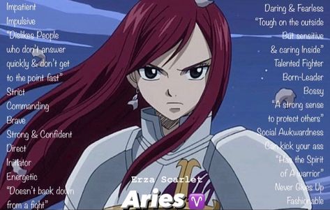 Born April 7th, Fairy Tail zodiac signs Dislike People, Zodiac Sign Aries, Zodiac Signs Aries, Erza Scarlet, Socially Awkward, Aries Zodiac, Fairy Tail, Zodiac Sign, Scarlet