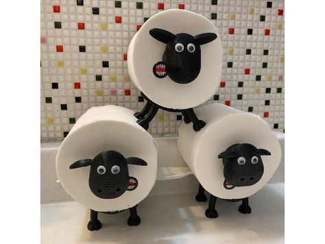 This toilet paper holder was inspired from https://www.thingiverse.com/thing:2738946 but designed from scratch. The head was designed to look like Shaun the Sheep. The Skinny Bottom & Legs are intended for standing the toilet paper roll on the table as a decorative spare. If you want to stack 3 sheep on top of each other, the bottom two can be normally placed and the top one can have it's legs swapped (right to left). This way, the top sheep will press against the body of the lower two. Th Toilet Paper Humor, Toilet Paper Roll Holder, Paper Roll Holders, Shaun The Sheep, Paper Storage, Roll Holder, Toilet Roll Holder, Toilet Paper Roll, Bathroom Humor