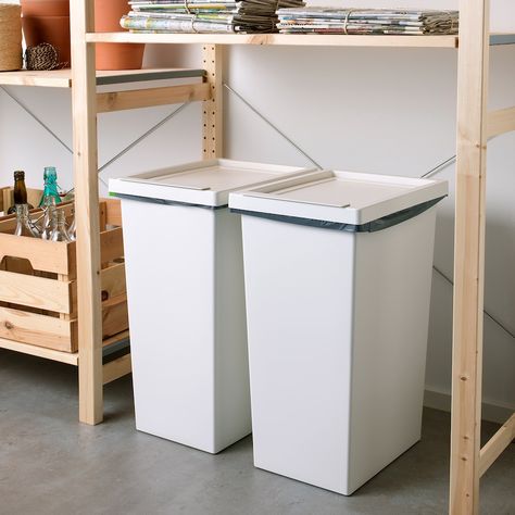 FILUR Bin with lid, white, 11 gallon - IKEA Recycle Bins, Cookware Organization, Ikea Kitchen Cabinets, Hm Home, Ikea Website, Recycling Facility, Kitchen Cabinet Drawers, Can Storage, Kitchen Bin